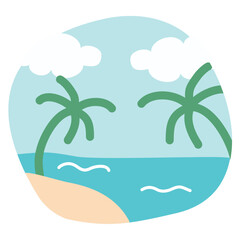 Fototapeta na wymiar Beach with Coconut Tree Cute Sticker