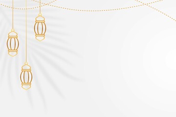 Islamic Background Template With Lantern and Silhouette of Leaves