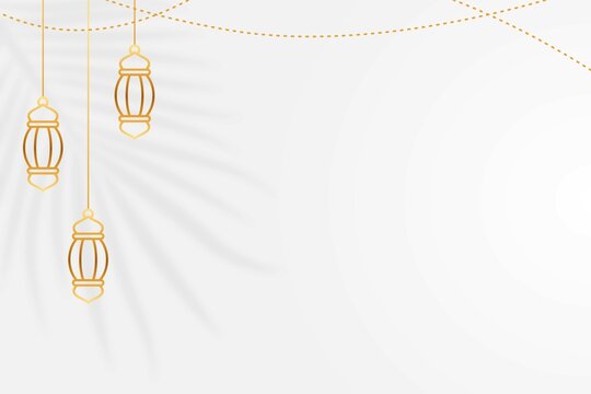 Islamic Background Template With Lantern and Silhouette of Leaves