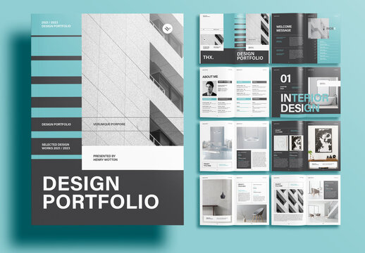 Green and Black Interior Design Portfolio Layout Template