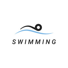 Line Athlete Swim with Water River Sea Wave for Swimming Pool Sport logo design idea