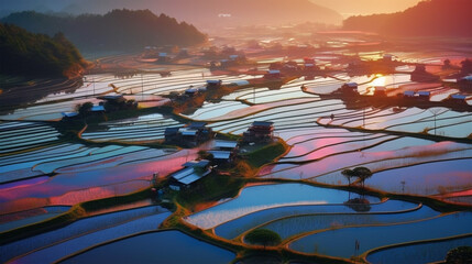 夕焼けと田んぼ