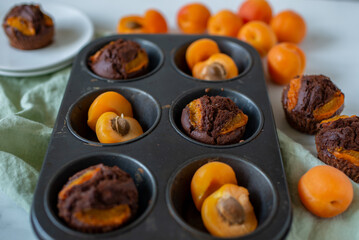 sweet home made chocolate muffins with apricot
