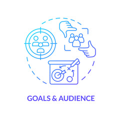 Goals and audience blue gradient concept icon. Driving sales. Business target. Social media strategy. Personal blog. Marketing plan abstract idea thin line illustration. Isolated outline drawing