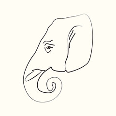 Animal in wildlife in modern simple linear style.Elephant tattoo graphics.