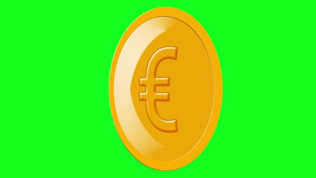 euro coins yellow gold color coins falling greenscreen animation