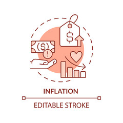 Inflation red concept icon. Rising cost. Consumer price index. Personal finance. Household budget. Financial crisis abstract idea thin line illustration. Isolated outline drawing. Editable stroke