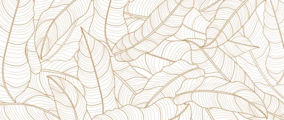 Tuinposter Abstract foliage line art vector background. Leaf wallpaper of tropical leaves, leaf branch, plants in hand drawn pattern. Botanical jungle illustrated for banner, prints, decoration, fabric. © TWINS DESIGN STUDIO
