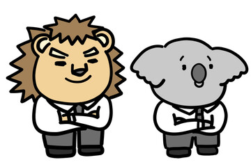 腕組みをする擬人化した動物の会社員セット