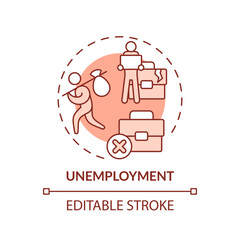 Unemployment red concept icon. No work. Global recession. Laid off. Economic crisis. Financial stress. Job loss abstract idea thin line illustration. Isolated outline drawing. Editable stroke