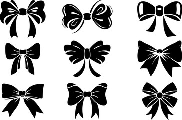 Illustration set of bow tie, Bows set isolated on white background. Symbol of beauty, gift and presentation style.