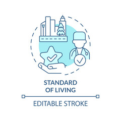 Standard of living turquoise concept icon. Well being. Human development index. Socio economic. Quality of life abstract idea thin line illustration. Isolated outline drawing. Editable stroke