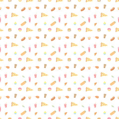 Seamless fast food pattern. fast food background. Doodle fastfood icons. Drawn food pattern