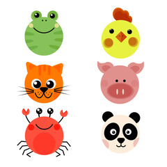 Round animal faces, round animals, crab, chick, frog, panda, pig, pig, cute, baby cards