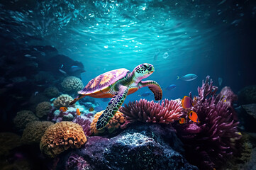 Sea turtle background created with Generative AI technology