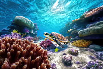 Naklejka na ściany i meble Sea turtle background created with Generative AI technology
