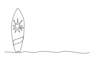 Surfing background One line drawing on white background