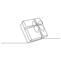 one line drawing continuous design of gift box isolated on white background.