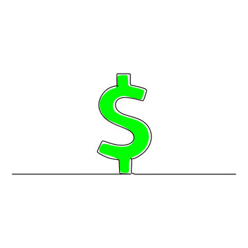one line drawing continuous design of green dollar money symbol isolated on white background.