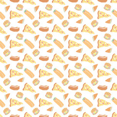 Fototapeta premium Seamless fast food pattern. fast food background. Doodle fastfood icons. Drawn food pattern