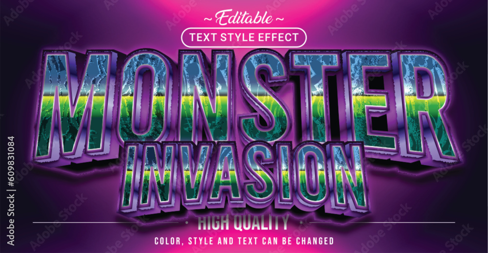 Poster editable text style effect - monster invasion text style theme.
