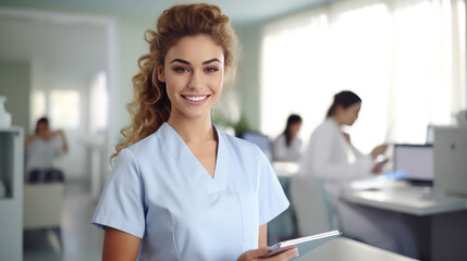 Fototapeta premium portrait of a beautiful nurse in a hospital
