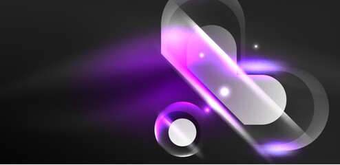 Abstract background glowing neon light geometric shapes. Space cosmic or magic energy vector wallpaper For Wallpaper, Banner, Background, Card, Book Illustration, landing page