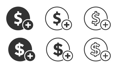 Add money to wallet vector buttons collection