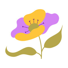 Aesthetic Flora Isolated. Flowers and leaves gentle pastel. Flat vector illustration. Aesthetic hand drawn organic plant purple and pink color.