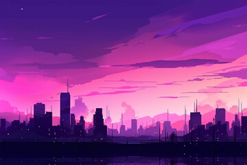 sky background over the city anime style