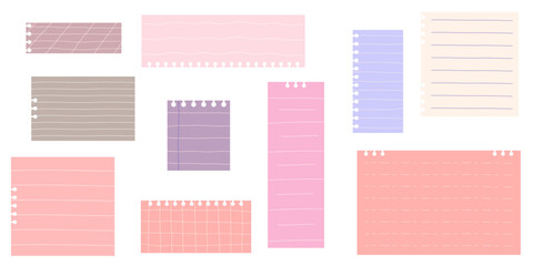 Cute Memo Notebook set paper frame for text. Planner sticker element sticky. Flat vector illustration. Cute Notes memo planner page.