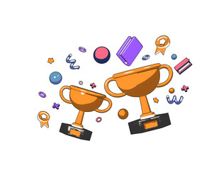 3d render flat icon, Golden Trophy champion cup isolated on clear png background, winner cup,  winning prize for celebration champion reward prize. lofi anime cartoon style minimal concept.