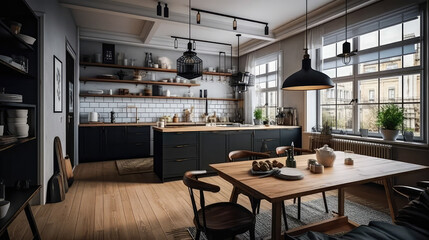 3D rendering Kitchen Concept: A Stylish and Inviting Space for Modern Living and Relaxation, with Contemporary Design Elements, modern Ambiance, and Superior Comfortable interior design