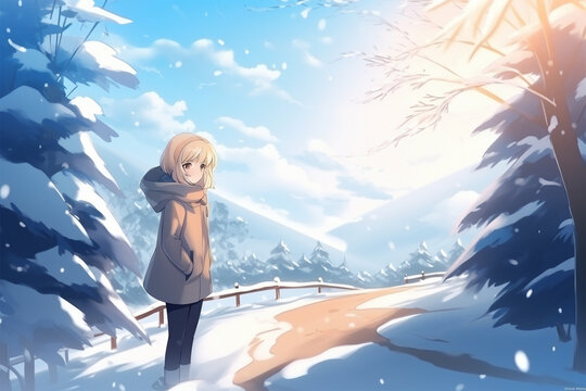 anime style background in winter