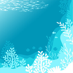 Fototapeta na wymiar Illustration of background in a blue palette colours. Underwater marine life of a coral reef