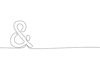 Ampersand sign. One line continuous hand drawn ampersand sign. Line art outline vector illustraiton.