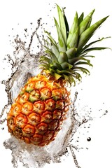 Portrait pineapple with water splash isolated on white AI Generative