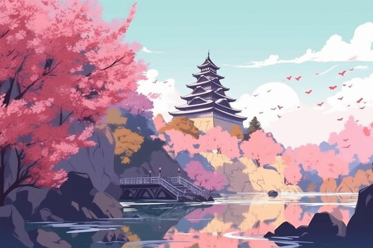 the background of an anime style castle