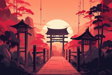 the background of an anime style japanese gate