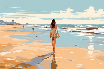 Fototapeta premium Girl on beach vector. AI generative
