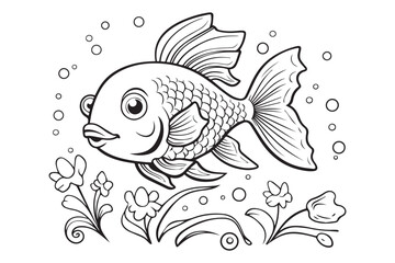 Coloring Pages for Kids, Fish Vector Coloring Pages