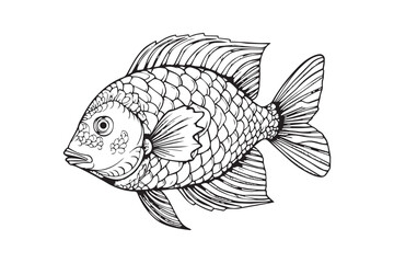 Coloring Pages for Kids, Fish Vector Coloring Pages