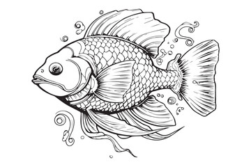 Coloring Pages for Kids, Fish Vector Coloring Pages