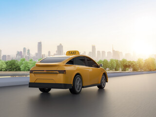 Yellow ev taxi or electric vehicle in city © phonlamaiphoto