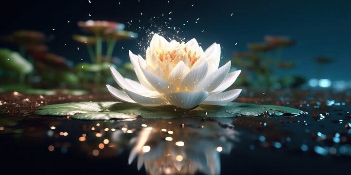 Portrait lotus flower on the water with light AI Generative