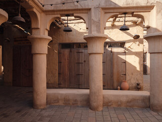 Al seef old historical district with traditional Arabic architecture. old buildings and traditional...