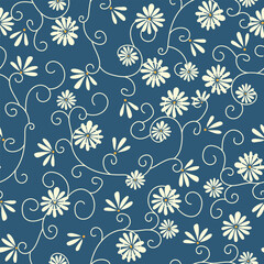 Fototapeta na wymiar Floral seamless pattern. Chamomiles on blue background