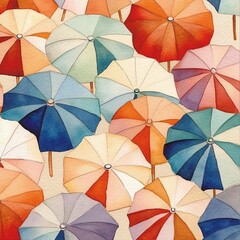 Fototapeta na wymiar Seamless pattern of umbrella water color paint, Generative AI