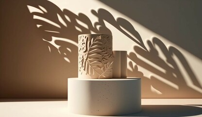 Blank beige brown cement curve counter generative Ai