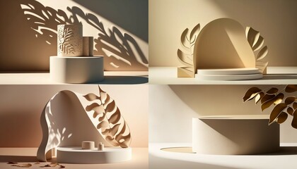 Blank beige brown cement curve counter generative Ai